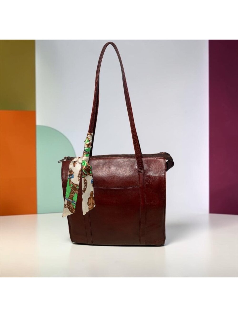 VTG NAOT Tote Burgundy Brown Oiled Leather Shoulder Bag 90s Israel Y2K Laptop - Picture 2 of 10
